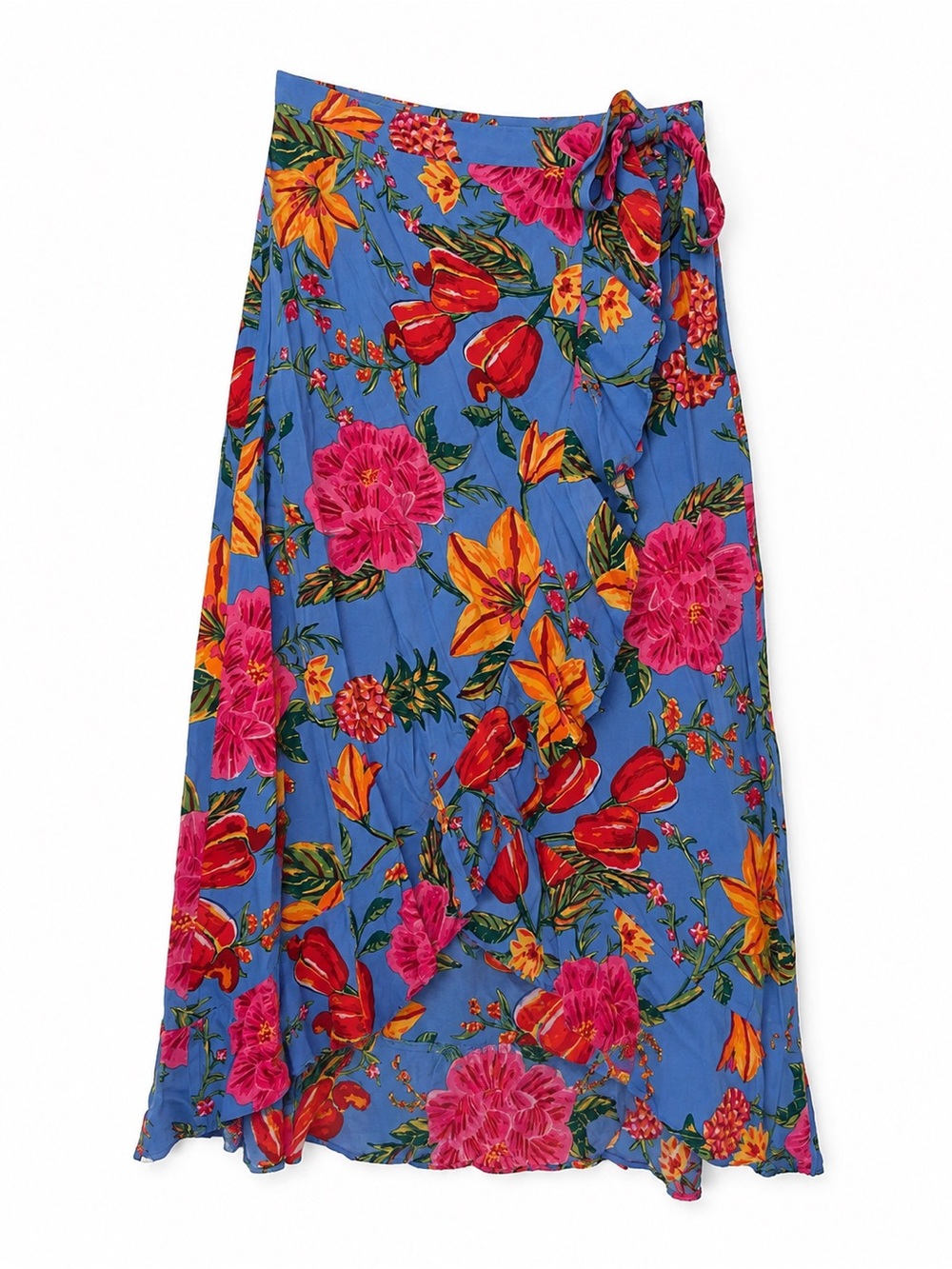Cynthia Rowley Blue Tropical Floral Wrap Maxi Skirt Small Rayon